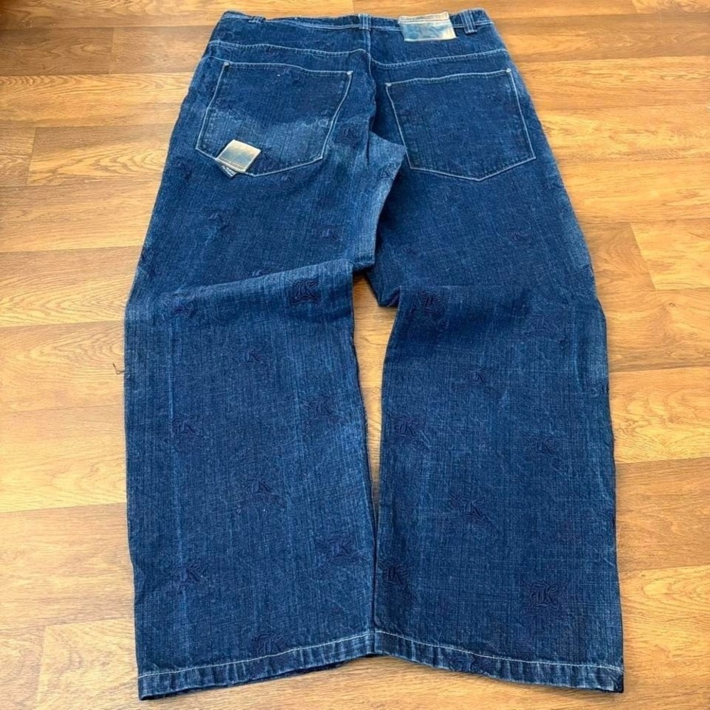 Vintage Y2K Karl Kani Monogram Embroided Logo Dark Wash Baggy Skater Jeans sz 40